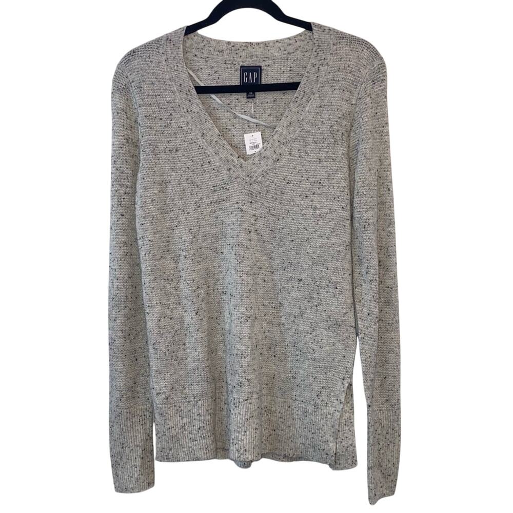 NWT‎ Gap Grey Speckled Wool Blend Sweater XS V Neck Lightweight Knit Top